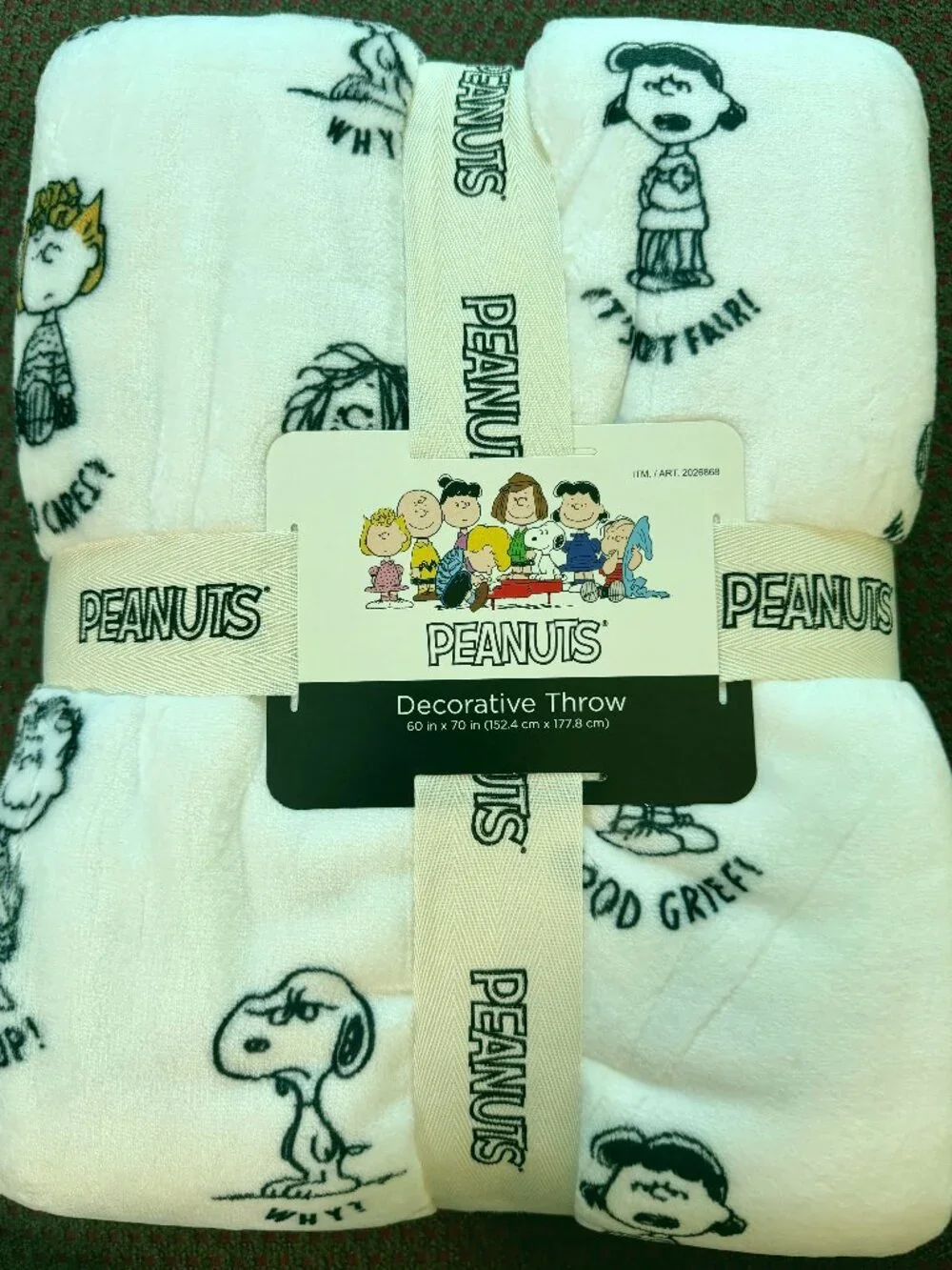 Snoopy Peanuts Berkshire Black White Quote Throw 60x70 NWT